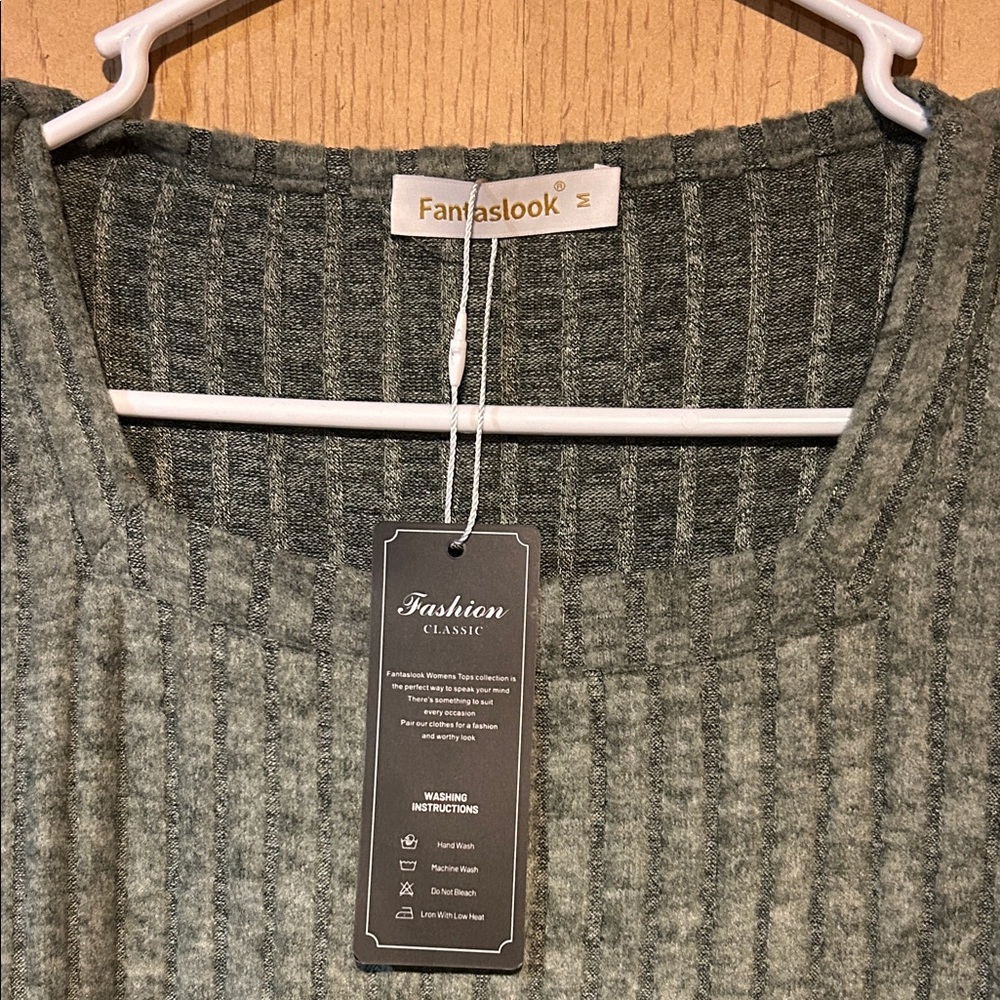 Green Ribbed Knit Long Sleeve Women's Dress - Picture 2 of 4
